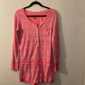 Victoria's Secret Pink Thermal Fair Isle Pajamas Romper L Large